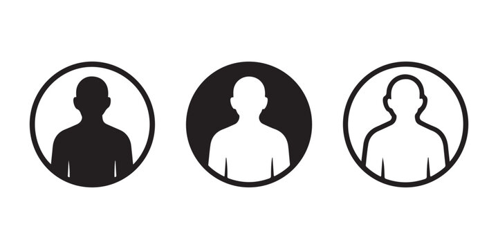 Universal profile user avatars in various graphic styles including solid negative and stroke outline.