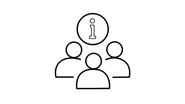 Three people vector line icon icon pack with an information symbol above them.