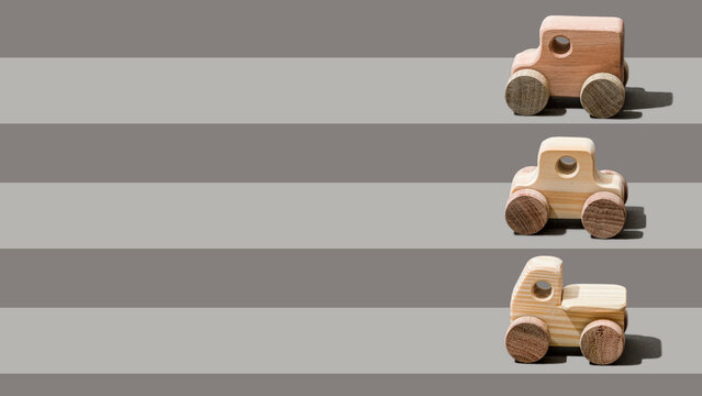 Wooden cars arranged in rows