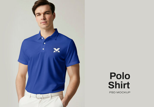 Blue Polo Shirt Mockup Template PSD