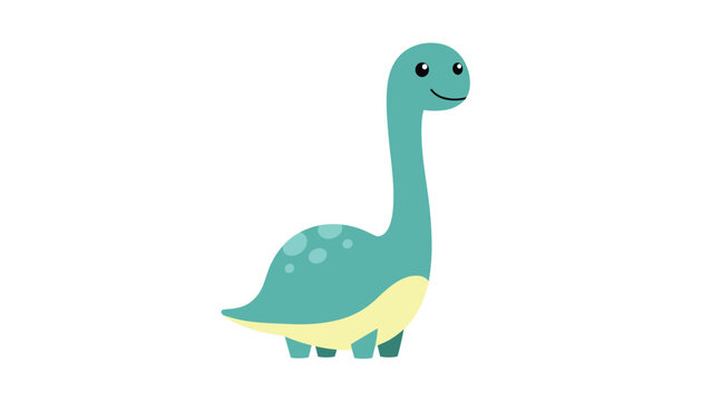 Adorable cartoon brontosaurus dinosaur with a long neck and friendly smiling face isolated on a white background.