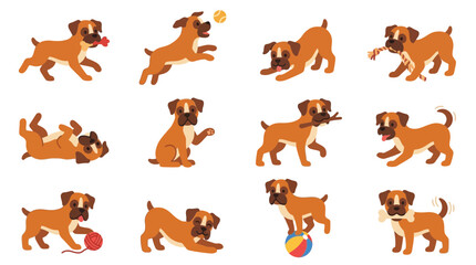 Obraz premium Happy Boxer Dog Poses Collection: Playing with Toys, Fetching, Relaxing
