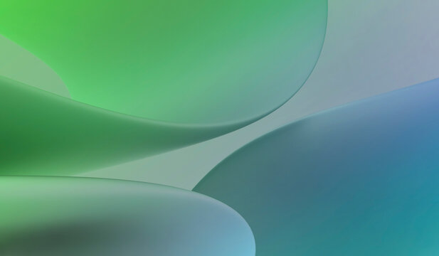 Three dimensional render of green and blue smooth curvy fabric