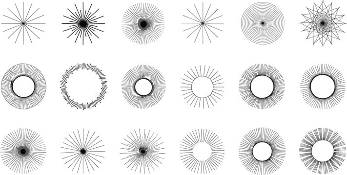 Abstract geometric patterns in a radial design with intricate line work and circular forms