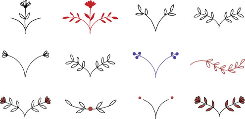 Elegant floral and berry branch dividers in minimalist line art style for decorative design elements © RANGER BYTE
