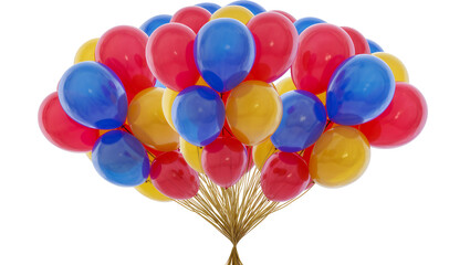 Red blue and yellow balloons clustered together, isolated on transparent background © vasili