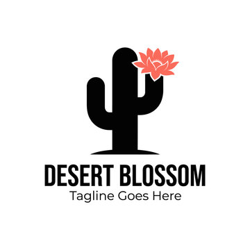 Simple desert cactus icon with blooming flower for botanical branding.