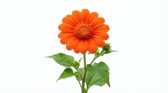 Vibrant Single Orange Mexican Sunflower Tithonia Rotundifolia Isolated on a Clean White Background Perfect for Botanical Design Projects