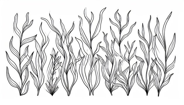 Linear drawing of tall seaweed blades field.