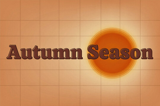 Retro Autumn Season typography on orange grid background, vintage fall aesthetic banner, nostalgic 70s style seasonal graphic for social media