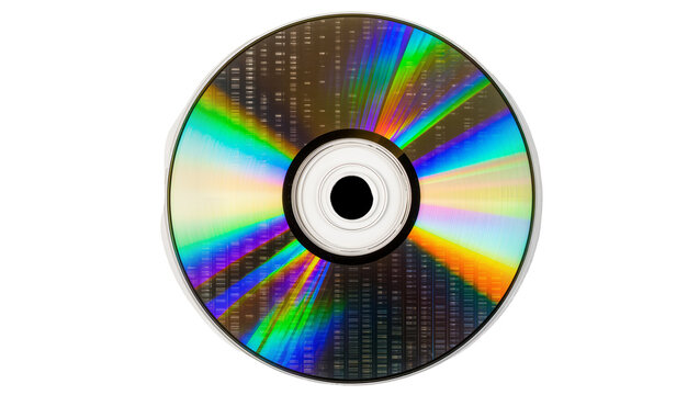 Shiny CD disc with rainbow spectrum and data grid, isolated on transparent background