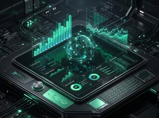 Fototapeta premium AI finance dashboard displays charts and graphs on a futuristic interface screen