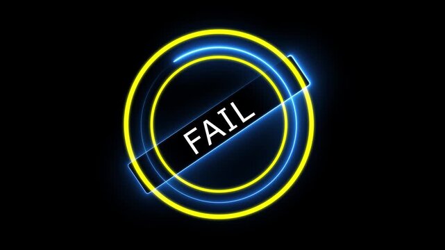 White text "Fail" word seal stamp. Transparency embedded. Animation of failed stamp. Impact rubber stamp Rejected Document Badge 4K Loop Motion Graphic.