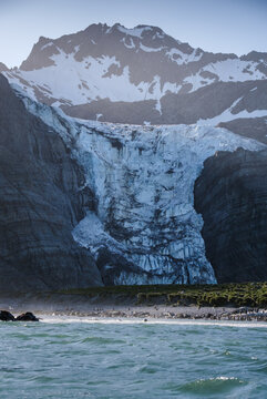 Natural scenery of the Gold Harbour Glacier Valley in the South Georgia Islands, UK