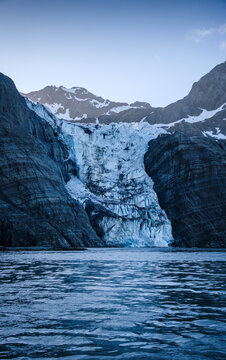 Natural scenery of the Gold Harbour Glacier Valley in the South Georgia Islands, UK
