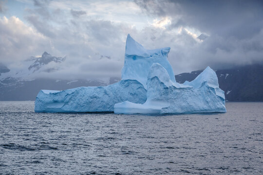 Natural scenery of bay icebergs in the South Georgia Islands, UK