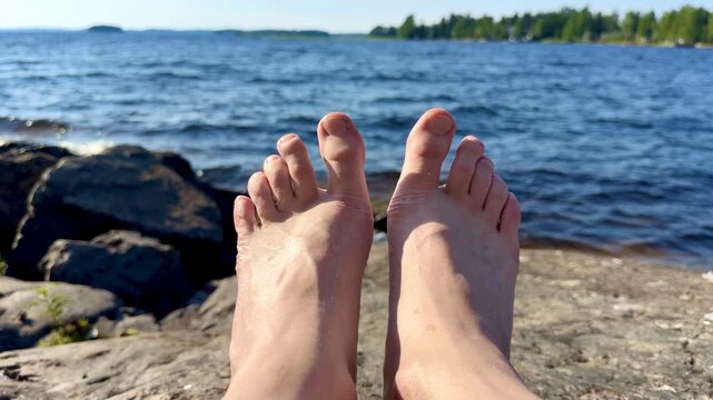 Bare Feet Grounding Resting by Saimaa Lake Coolcation Video