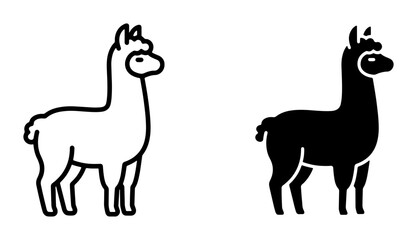 Llama Icon Set, Outline and Silhouette Vector Graphics, Cute Alpaca Animal Illustrations for Design Projects © Jannatul