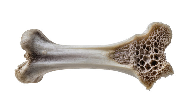 Animal bone with porous spongy bone structure, isolated on transparent background