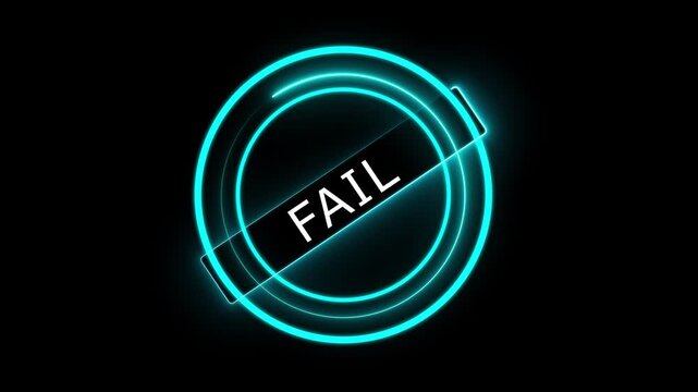 White text "Fail" word seal stamp. Transparency embedded. Animation of failed stamp. Impact rubber stamp Rejected Document Badge 4K Loop Motion Graphic.