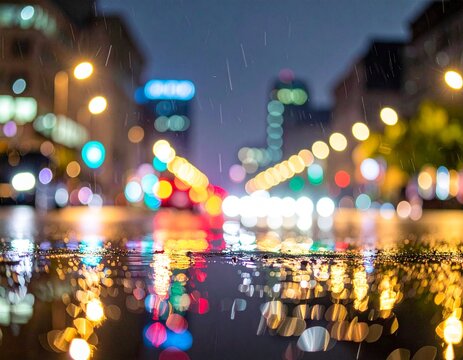 Rainy city night with colorful reflections, dreamy bokeh, cinematic mood, shallow dep 138096
