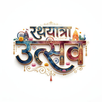 Happy rath yatra and utsav indian festival typography logo concept on background.
