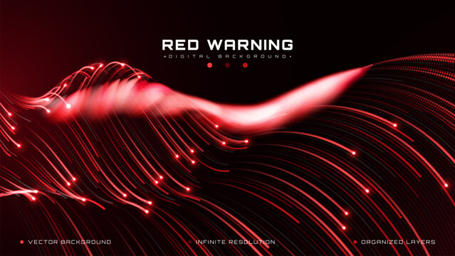 Red Cyber Security Alert Background Creates Digital Technology Data Wave Revealing Abstract Neon Glow Line Graphic Into Smart System. Red Dynamic Wave Flow. Vector Illustration.