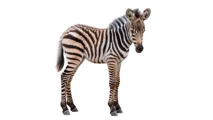 Obraz premium Young zebra foal with black and white stripes, isolated on transparent background