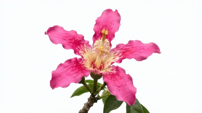 Vibrant Blooming Pink Silk Floss Tree Flower Isolated on a Pure White Background for Botanical Design and Nature Concepts