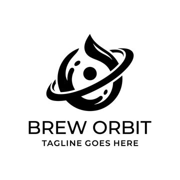 Liquid drop with planetary ring representing coffee brewing and modern cafe energy.