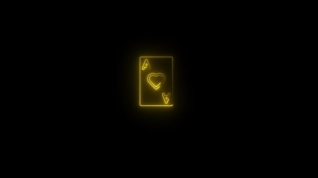 Glowing neon ace of hearts playing card animation on black background