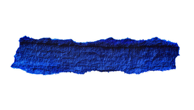 Rough torn blue paper strip with textured surface, isolated on transparent background