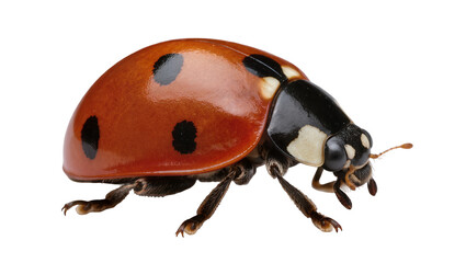 Shiny red ladybug with black spots, isolated on transparent background © Maria