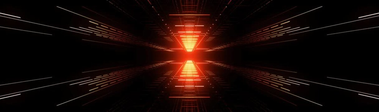 Abstract Orange Light Speed Tunnel, Futuristic Data Transfer Background