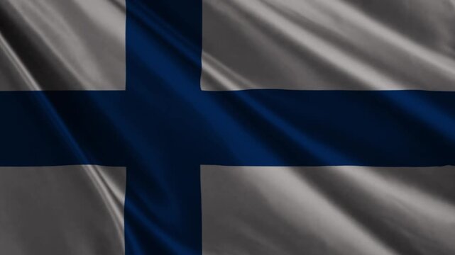 Realistic Finland Flag Waving in Wind 4K Loop Animation, Finnish National Flag Background