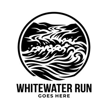 High-energy river rapids emblem. Ideal for tourism, water sports gear, and ocean-themed adventure branding.