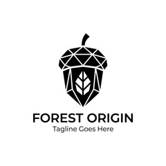 Modern abstract oak nut icon with leaf detail inside a faceted structure. © StockGallery