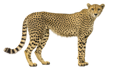 Spotted cheetah standing alert, isolated on transparent background © Maria