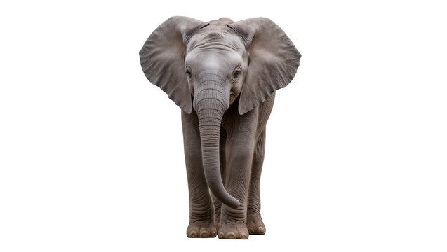 Young African elephant with large ears and trunk, isolated on transparent background