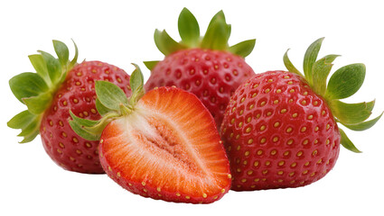 Fresh red strawberries one halved, isolated on transparent background © Maria
