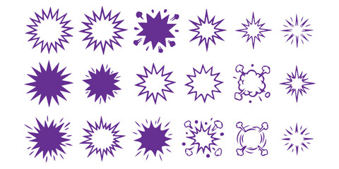 Collection of comic style purple and black starburst explosion shapes and speech bubbles ©  creative  marlia
