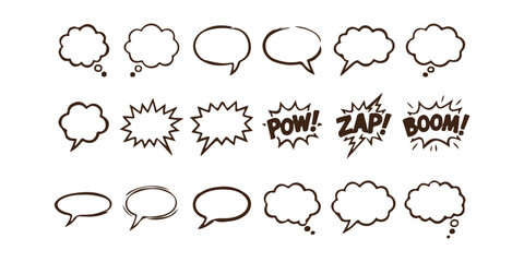 Set of hand drawn comic speech bubbles and sound effect elements ©  creative  marlia