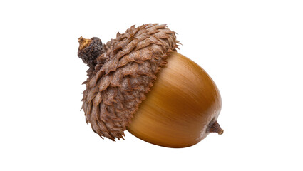 Brown acorn with textured cap, isolated on transparent background © Maria