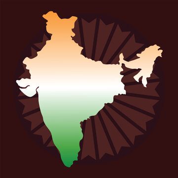 India Map with Tricolor Gradient and Ashoka Chakra Background &ndash; Indian Independence Day Vector Illustration