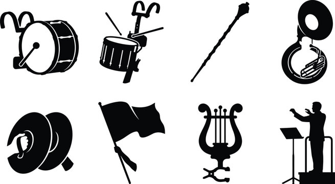 Collection of marching band and musical performance silhouettes