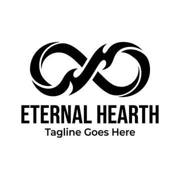 Black and white infinity flame logo for heating, fireplace branding, or energy concepts.