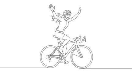 Fototapeta premium Cyclist celebrating victory with arms raised in triumph on a bicycle