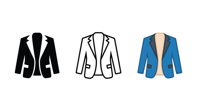 Three different colored suit jackets icons on white background  business attire symbols