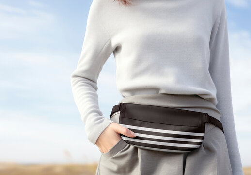 Stylish Striped Waist Bag Mockup PSD