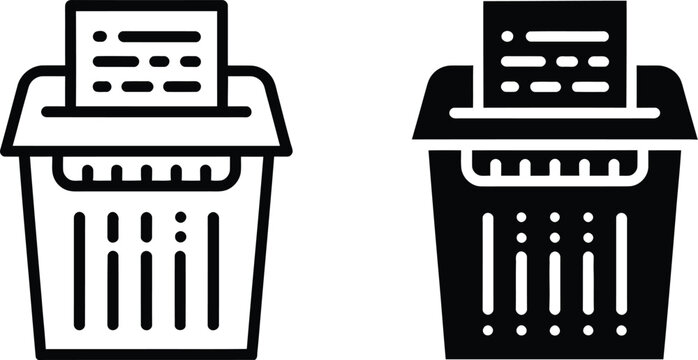 Minimalist printer vector icons, black and white office printing symbols for document management, workplace software and digital interface graphics.